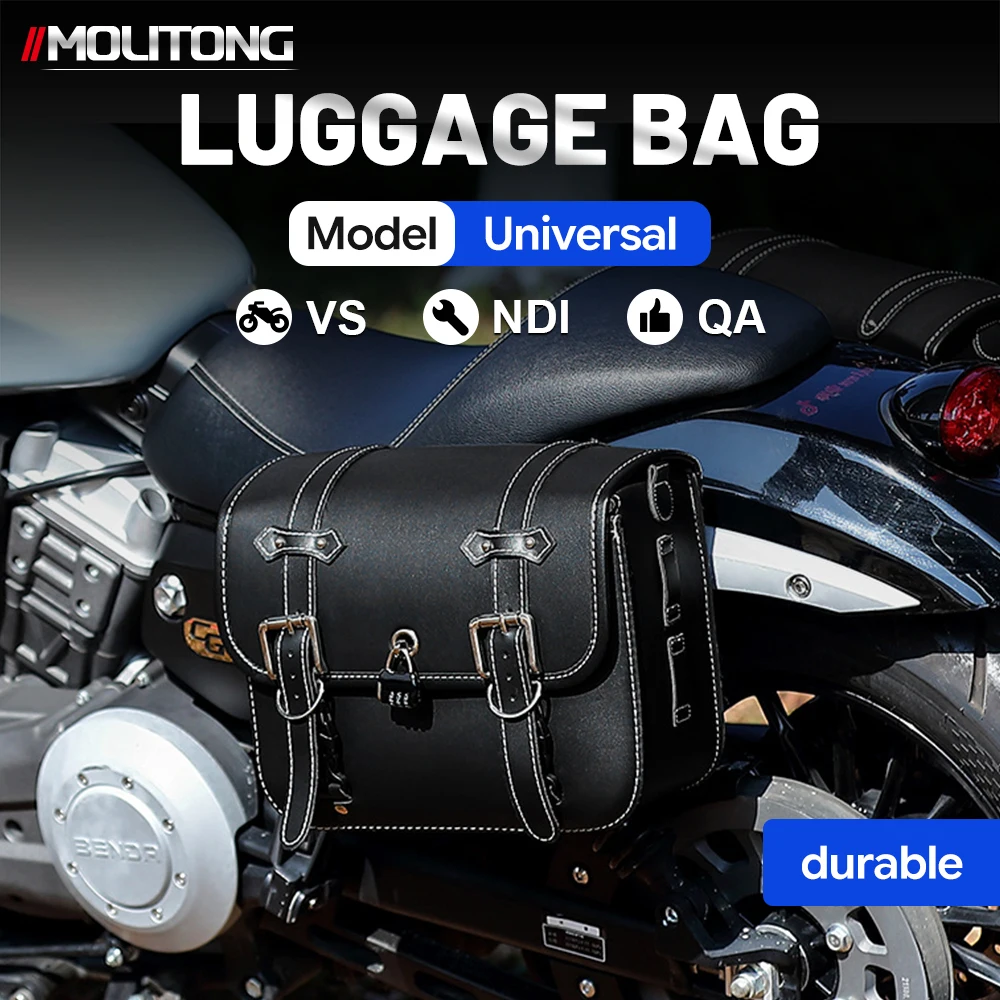Side Saddle Bag Metal Buckle Lock White Stitching Universal For Cruiser Bobber Durable Waterproof Luggage Accessories