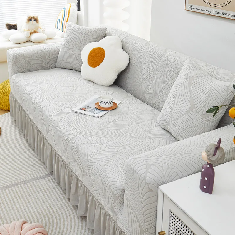 Fresh Jacquard Fleece Sofa Cover All - Encompassing and Universal for All Seasons Skirted Anti - Cat - Scratch Sofa Covering