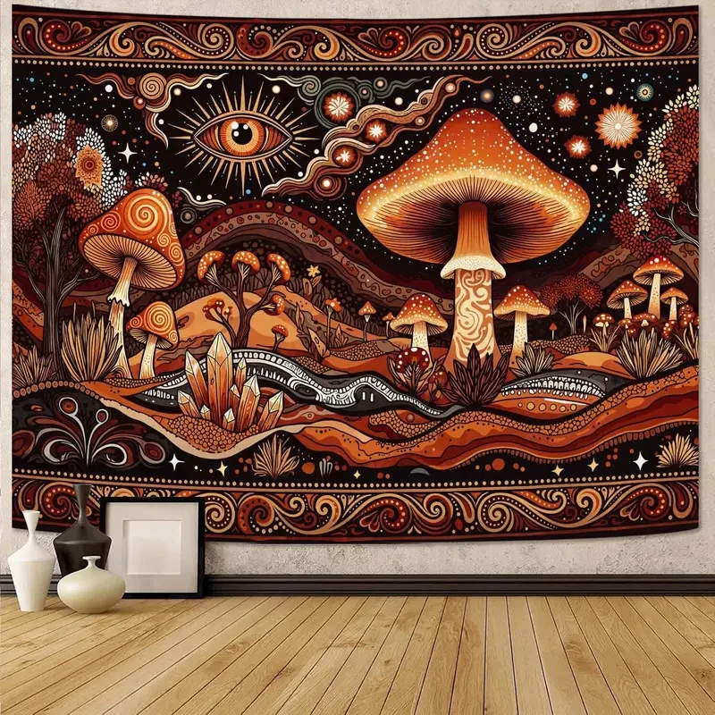 VIKAMA Mystic Mushroom Tapestry, Psychedelic Celestial Evil Eye Stars Wall Hanging for Bedroom Dorm Living Room Home Decor