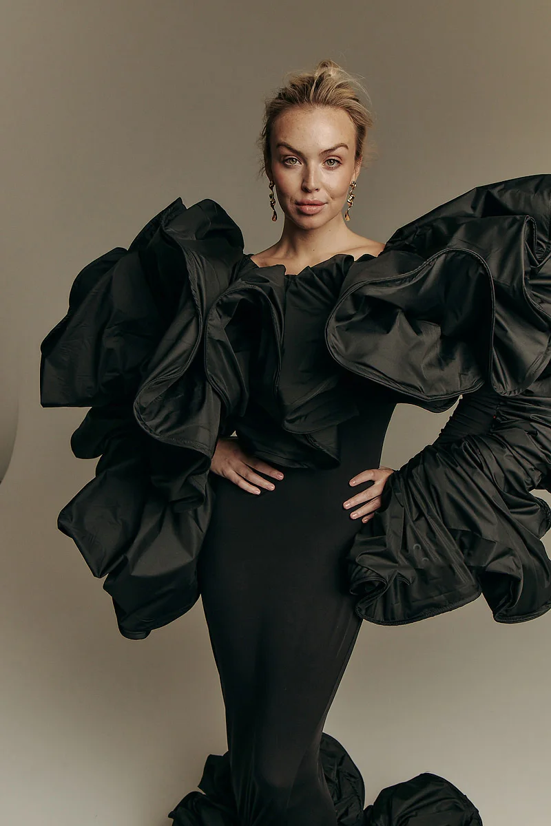 Preto sereia mangas em camadas vestido feminino grávida chique longo vestido de maternidade elegância tafetá fora do ombro vestidos de maternidade