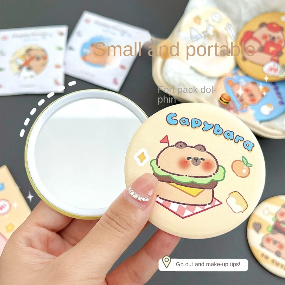 مادة لوحة القصدير كابيبارا مرآة لمستحضرات التجميل المحمولة التعميم مرآة دائرية صغيرة نمط واضح الطباعة مرآة جميلة في اتجاه واحد