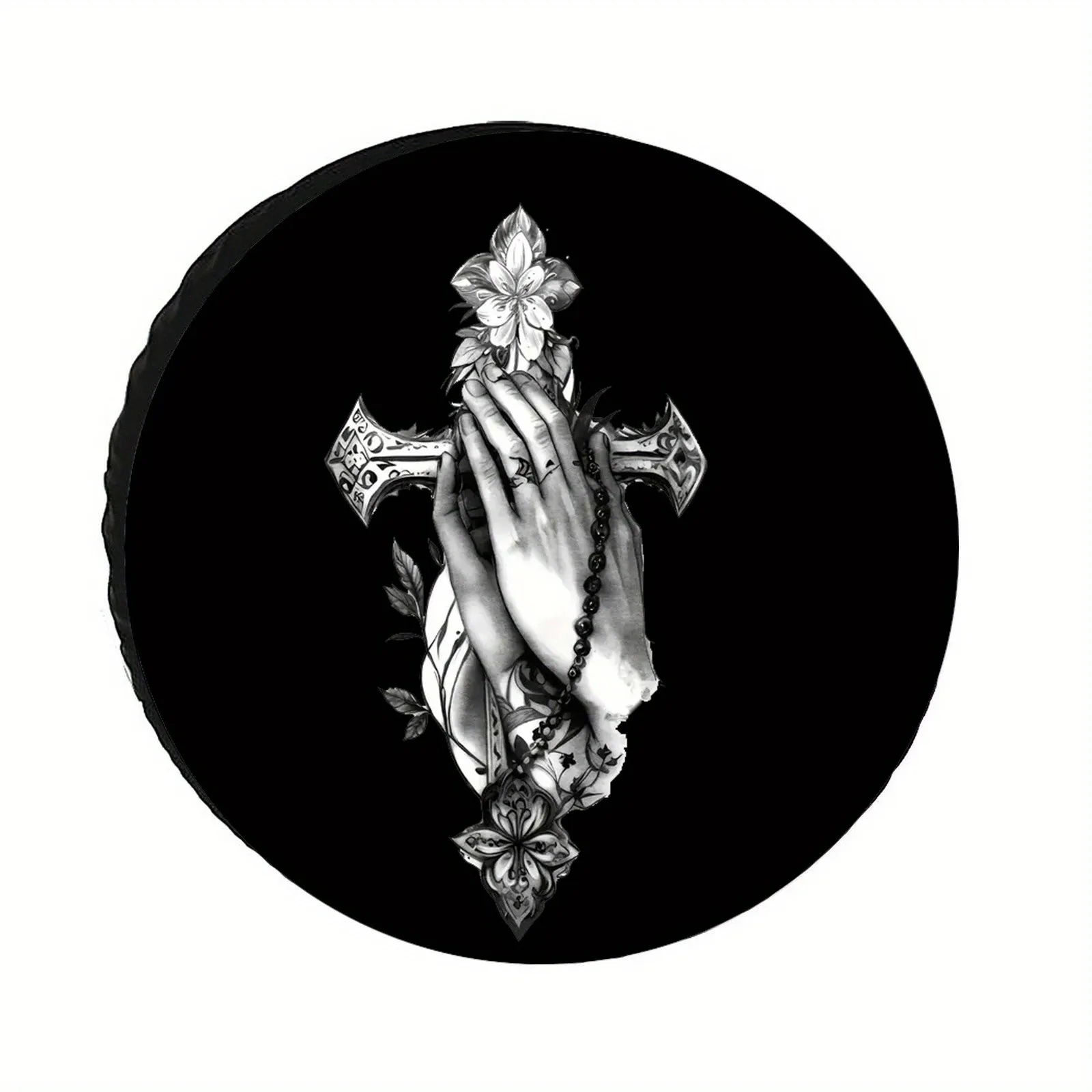 

Praying Hands Cross Tire Cover Religious Graphic Waterproof Dustproof SUV Spare Wheel Protector