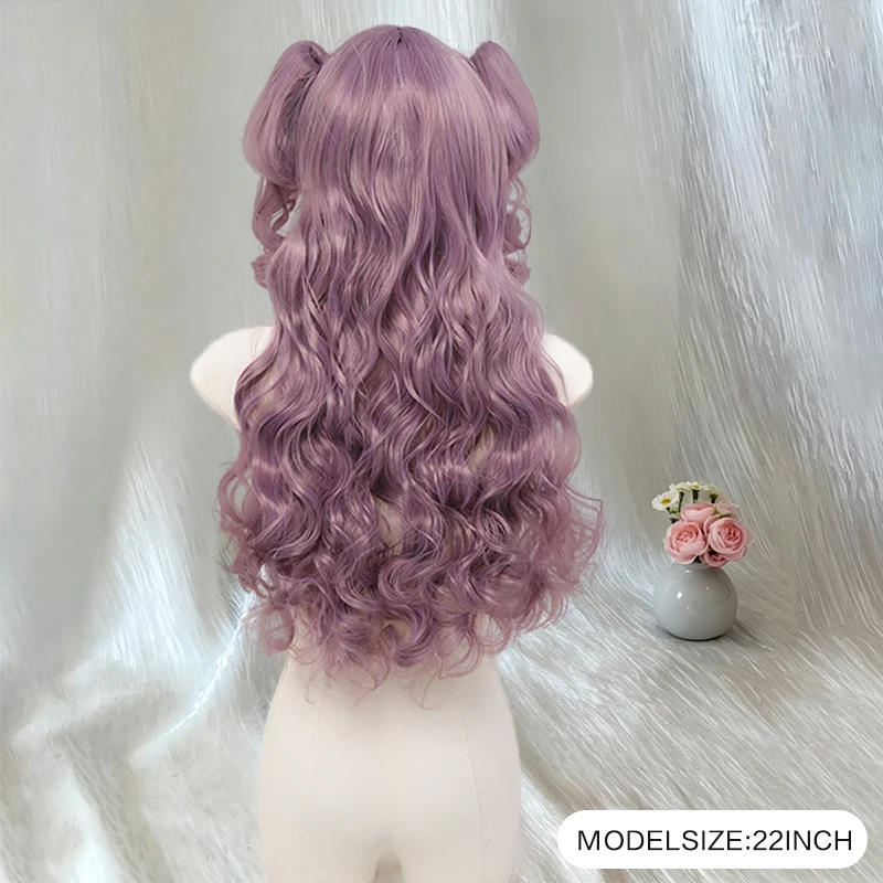 22 Inch Long Synthetic Purple Roman Curly Wig with Bangs, Wavy Cosplay Hairpiece for Women Halloween Party Daily Costume