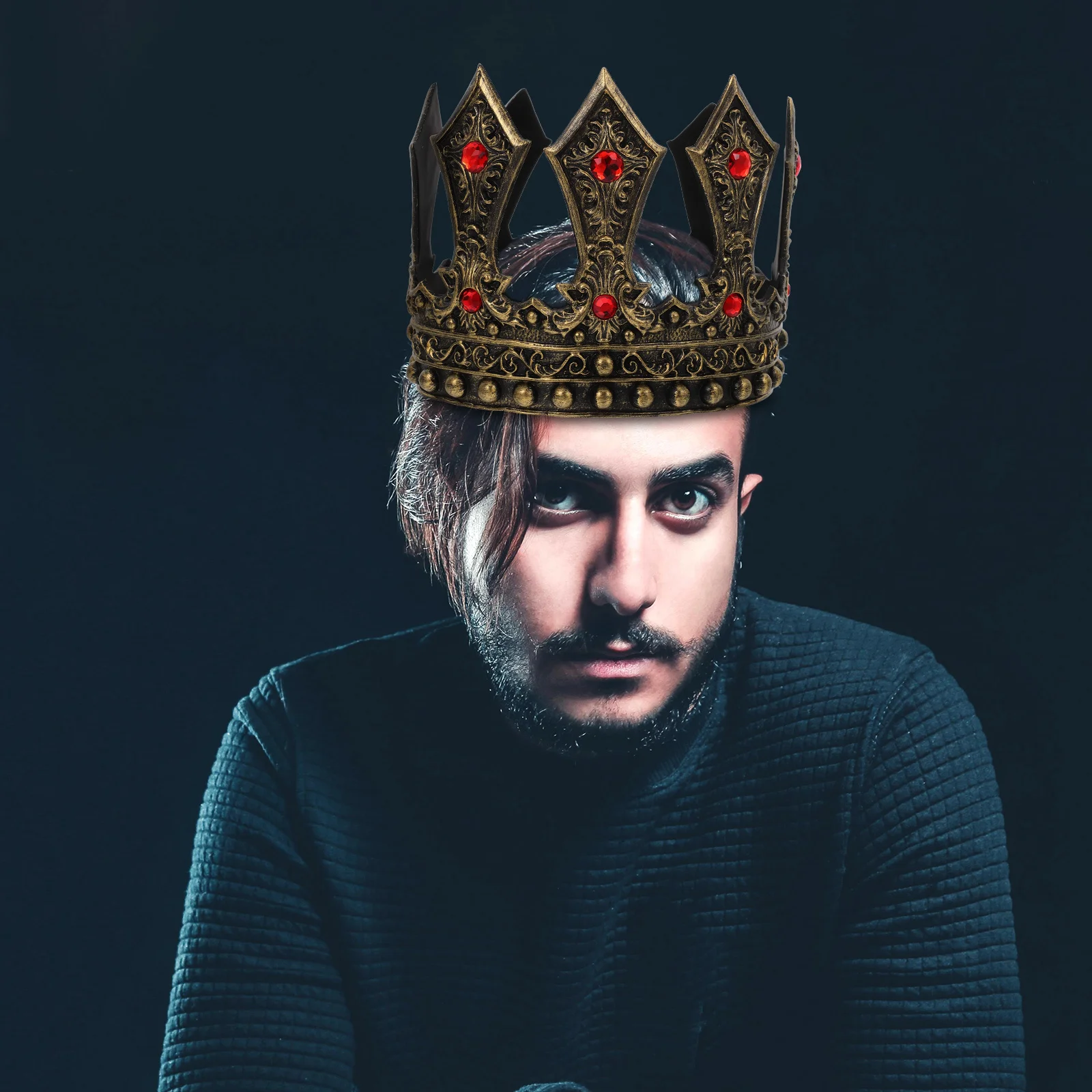 Rhinestone King Crown Adjustable Costume Headdress For Men Boys Birthday Halloween Cosplay Party Medieval Accessory