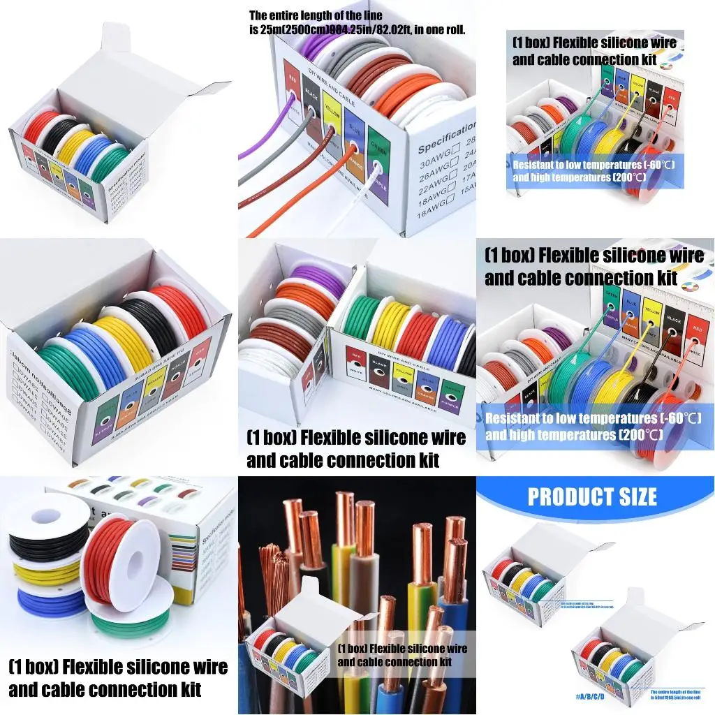  26/28/24/30AWG Soft Tinned Copper Wire Cable 5 Colors Stranded Tinned Copper Wire Heat Resistant Flexible Silicone Wire