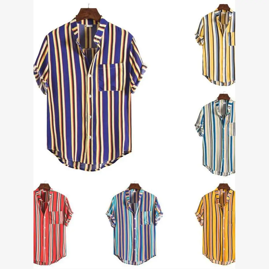 

Loose Fit Men's Striped ort Sve irt Faionable Stand Collar Big Size Casual irt American Sle Busin Gentleman