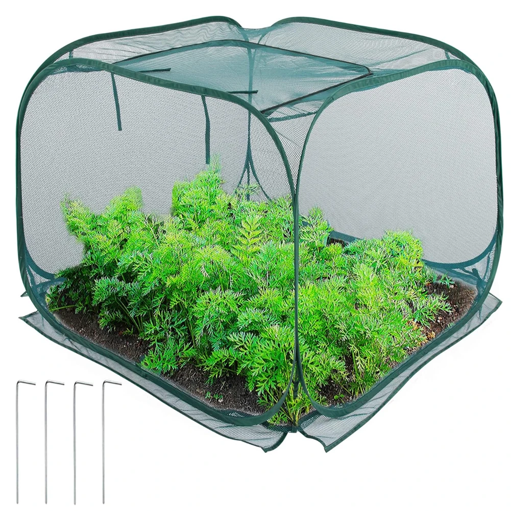 Mesh Garden Plant Protector Foldable Cover with 4 Ground Stakes Provides Weather and Pest Protection for Vegetables