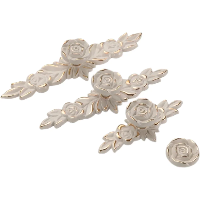 1PCS European Ivory Rose style Cabinet Handles and Knobs Modern Simple Wardrobe Drawer Door Pulls Furniture Hardware