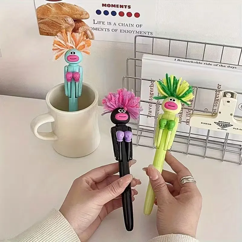 1 Fun Afro-Head Male Boxing Ballpoint Pen, Creative Rest Pen for Students, High-End Interesting Birthday Gift, 0.5mm Black Refurbished Large Mouse Tapping Pen