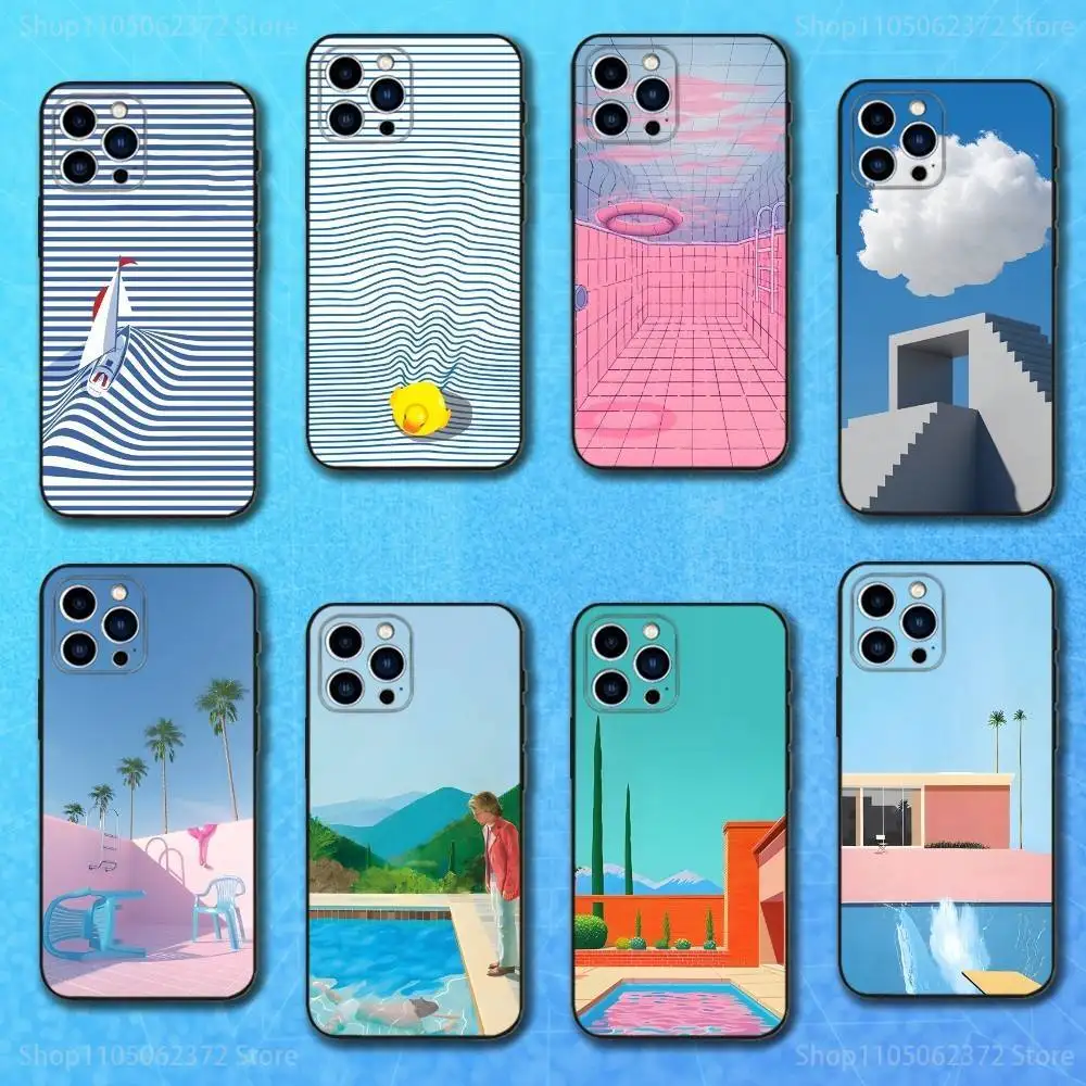 

D-David H-Hockney Art Phone Case For iPhone 16,15,14,13,12,11 Plus,Pro Max,XS,X,XR,SE,Mini,8,7,Soft Silicone Black Cover