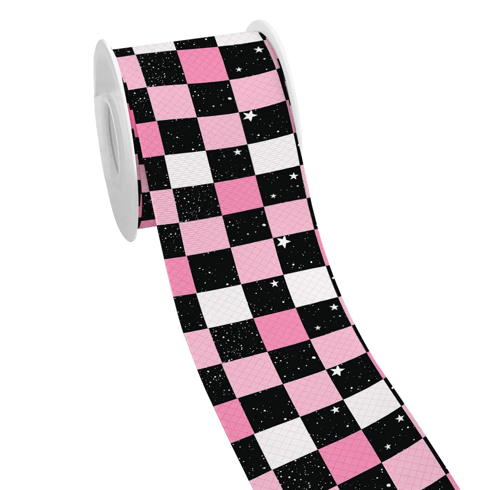 Checkered Pattern Halloween Grid Printed Grosgrain Ribbon for Cheer Bows DIY Girl Headwear Hair Bows Satin Ribbon