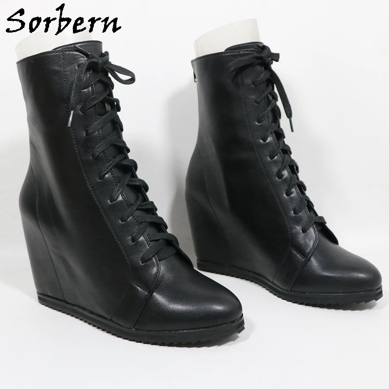 Sorbern Stivaletti alti unisex da donna stringati taglie forti piattaforma visibile tacchi alti cerniere posteriori punta tonda colore personalizzato