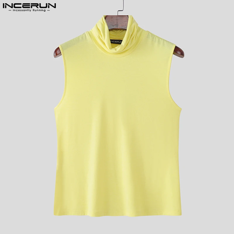 INCERUN الرجال تانك القمم الصلبة الياقة المدورة أكمام الذكور سترات الصيف الشارع الشهير الكورية نمط 2025 موضة ملابس الرجال غير رسمية