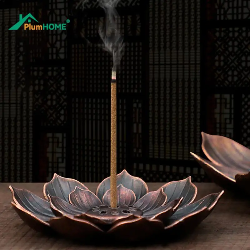 Alloy Incense Burner Stick Holder Buddhism Lotus Line Incense Plate Sandalwood Coil Base Temples Yoga Studios Home Decoration