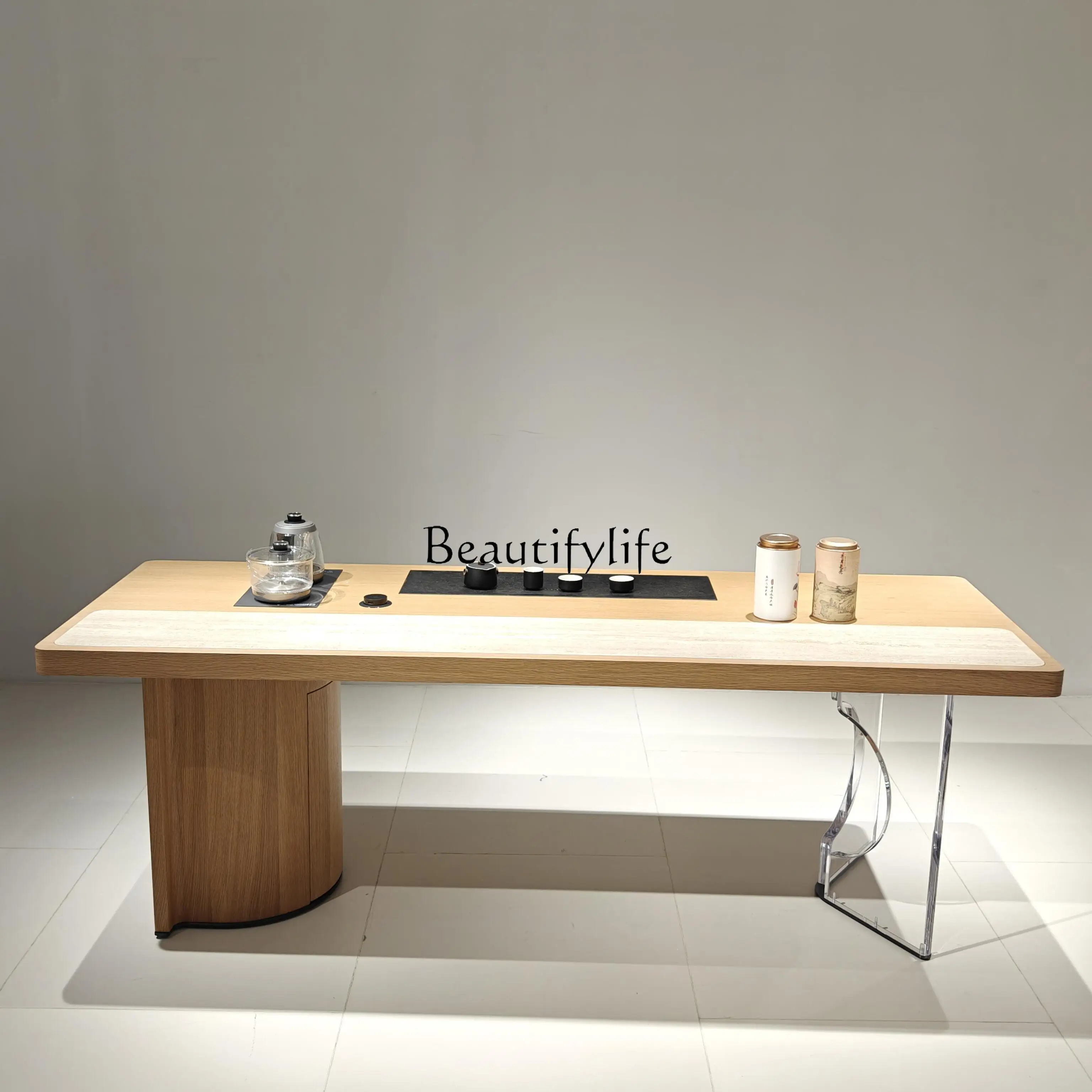 

03 New Chinese solid wood tea table light luxury high sense North American black walnut tea table