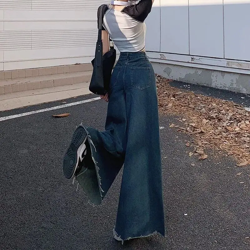 Fashion Denim Pants Clothes 2000s Women Bell Bottom Jeans Yk2 Wide Leg Baggy Jeans Vintage Streetwear Trouser Female Korean Traf