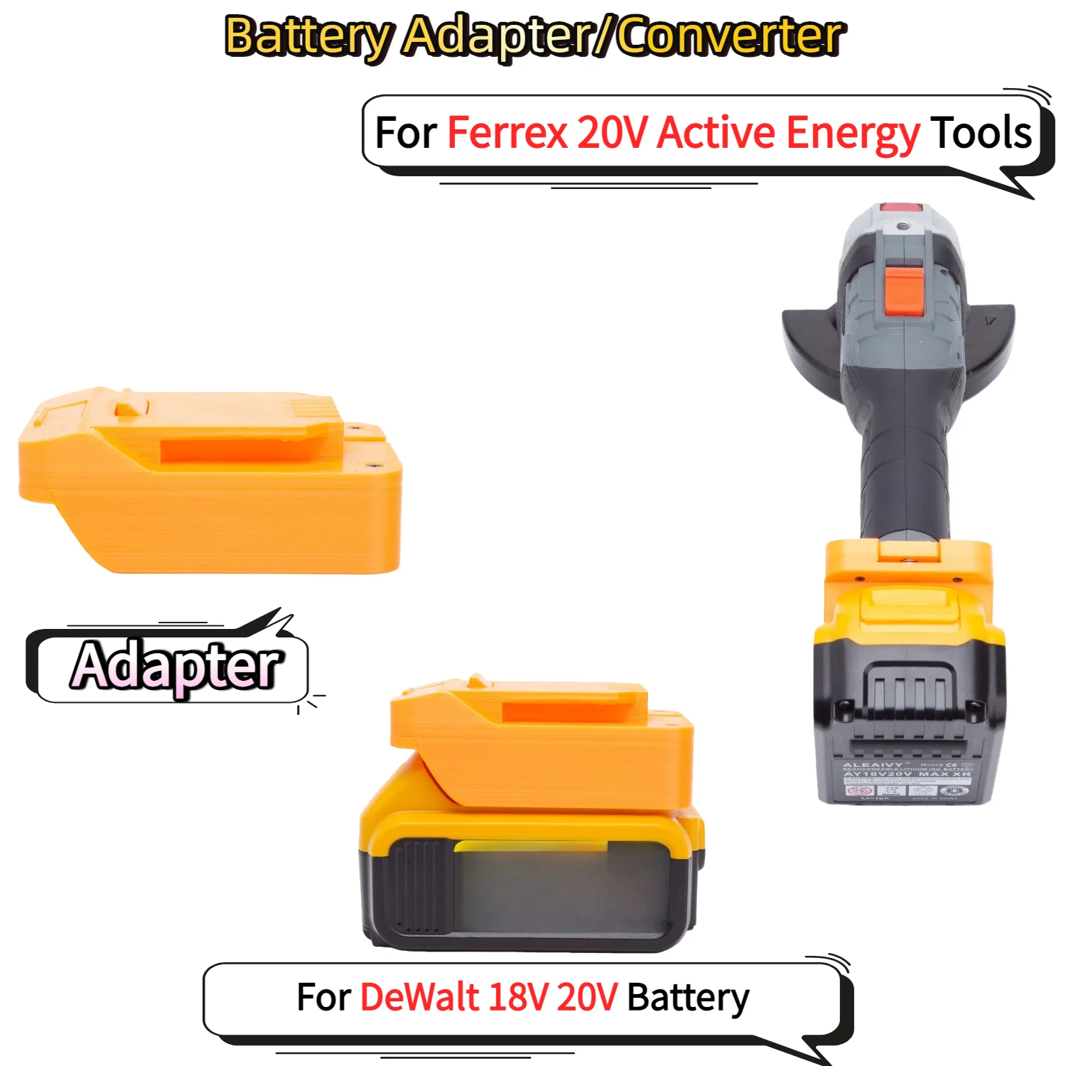 

Адаптер/конвертер для аккумуляторов DeWalt 18V 20V Li-ion к электроинструментам Ferrex 20V Active Energy (только адаптер)