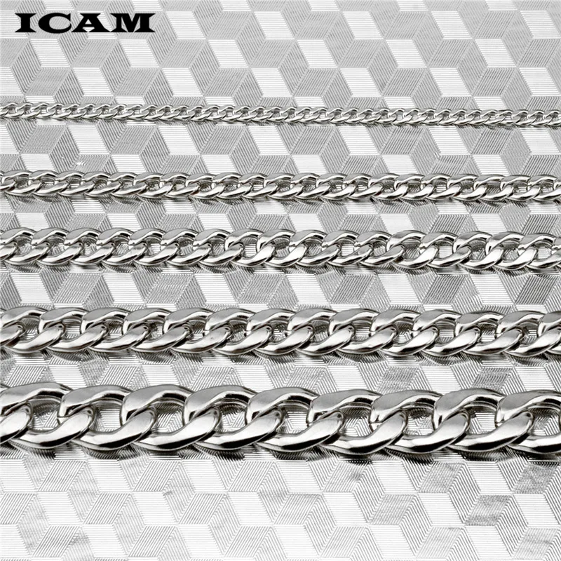 ICAM Silver Filled Solid Necklace Curb Chains Link Men Choker Stainless Steel Male Female Accessories Fashion