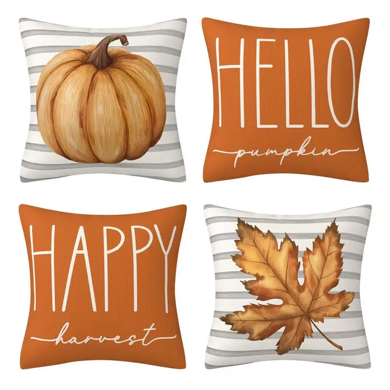 

Thanksgiving Pillow Cases 18 X 18 Inches Hello Fall Pumpkin Throw Pillow Covers Set Of 4 Harvest Cushion Cases Hello Fall