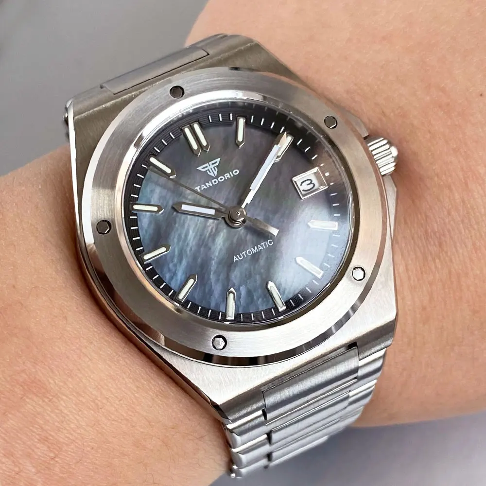 Tandorio 200M Duiken 40 Mm Zwart Wit Shell Wijzerplaat Lume NH35 Automatische Mannen Horloge Saffierglas Roestvrij Stalen Armband 2025 - afbeelding 1