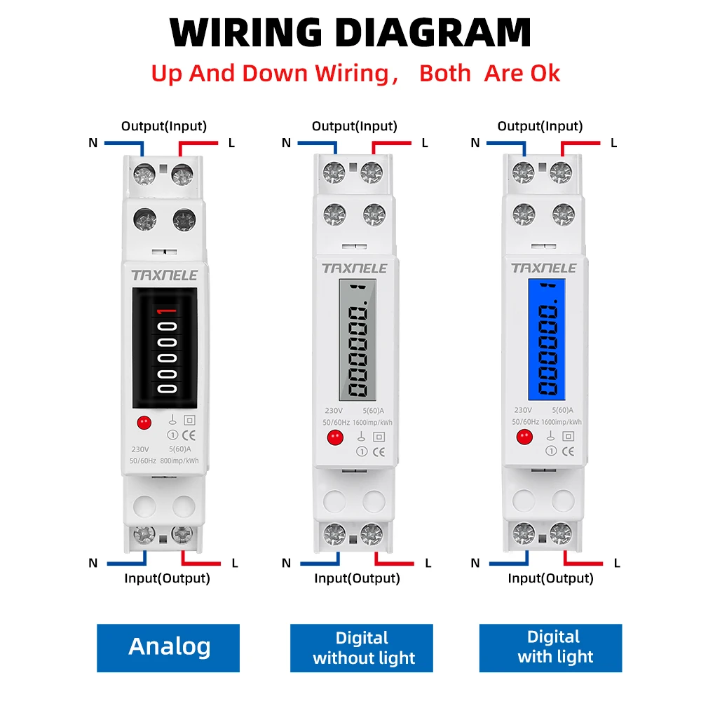 18mm Single Phase 1P 2 Wire Digital Wattmeter Power Consumption Analog Energy Meter kWh AC 230V 50Hz LCD Electric Din Rail Mount