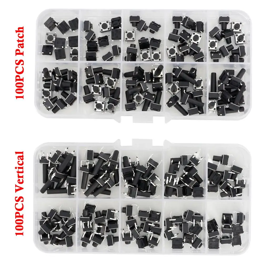 100 PCS 10 models 6*6 Versmérték Lovaglópálca Tapintható Protekció gomb Vasúti váltó készlet height: 4.3 5~16MM Acéloz 4P mikro Vasúti váltó 6x6 kulcs Vasúti váltó