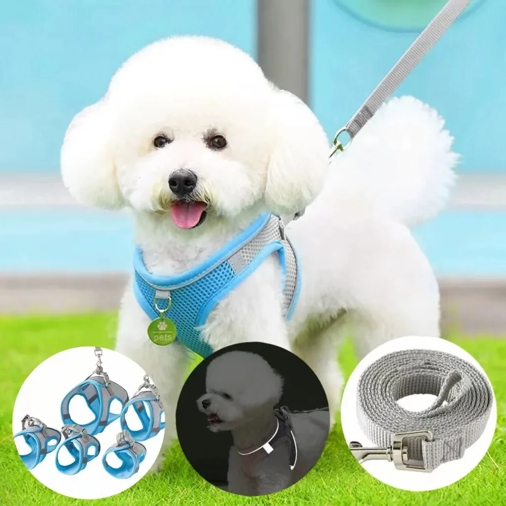 Escape-Proof Pet Harness Reflective Breathable Vest for French Bulldog Harness Vest Puppy Pet Outdoor Walking Lead Leash
