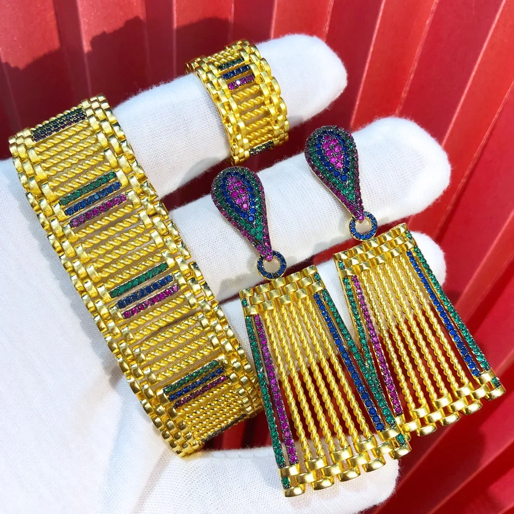 

Kellybola Luxury Noble Bridal Necklace Bangle Ring Earrings Jewelry Set Luxury Gougeous Splicing For Women Wedding Party