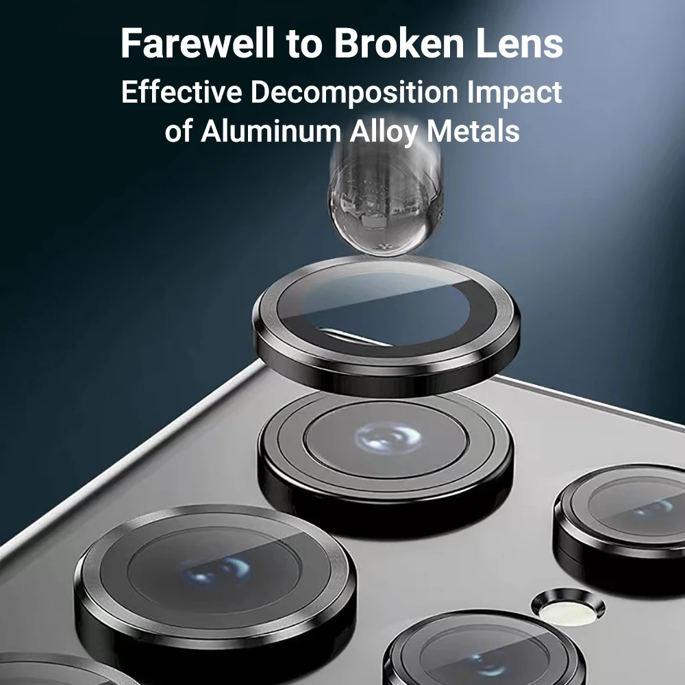 

3D Metal Ring Camera Lens Protector Glass For Samsung S24 S23 S22 Ultra S24 S23 Plus Full Cover Camera Protector With Positioner