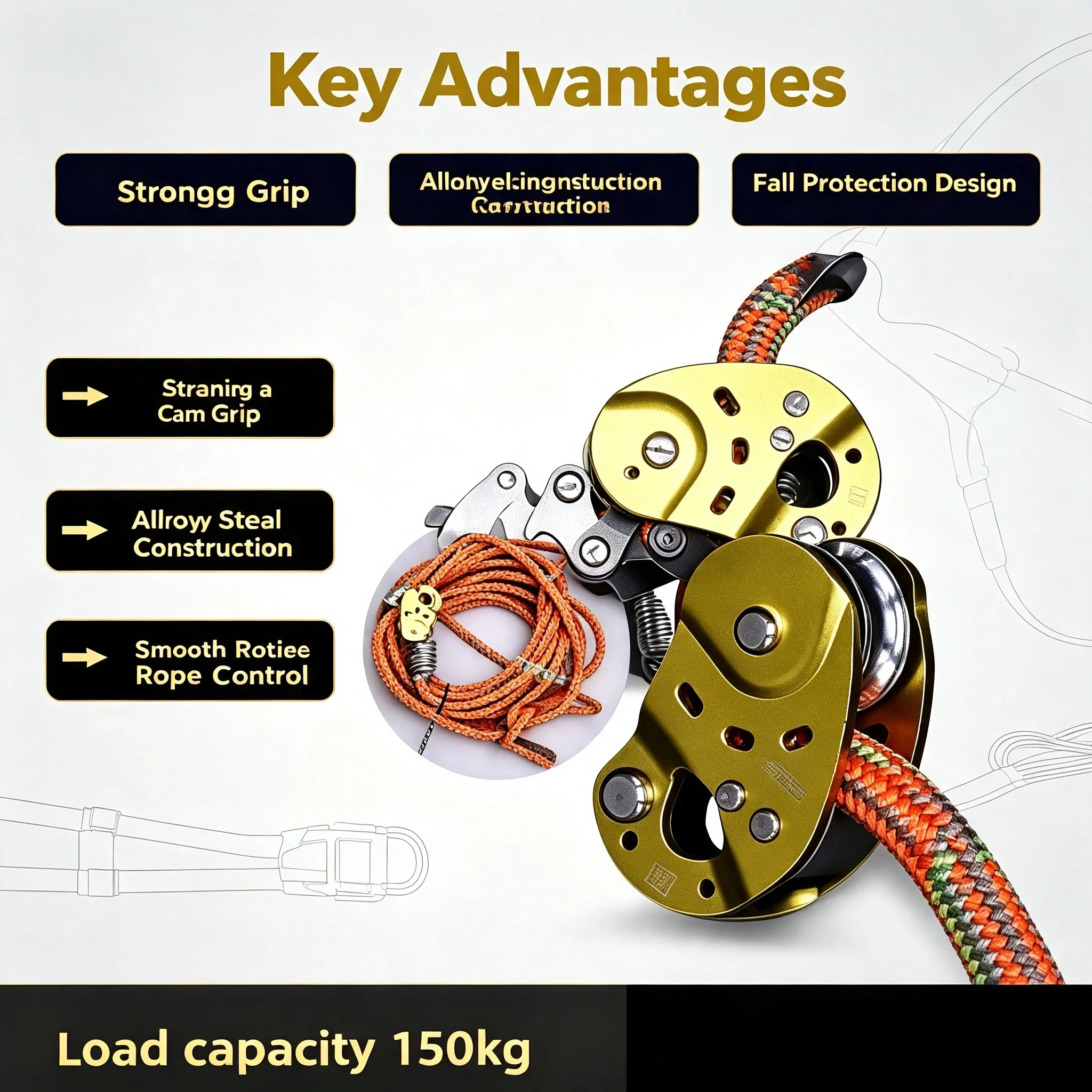 Upgraded Mechanical Rope Grabber, Tree Climbing Ascender Descender, High‑Altitude Safety Rope Cam Device