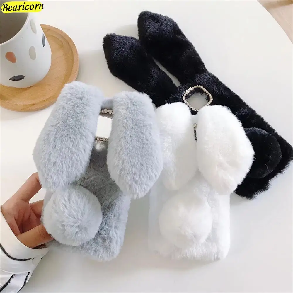 Soft Plush Case For Xiaomi Redmi Note 10 Lite 10S 10T 9 9S 9T 8 8T 7 7S 6 5 Pro Max A1 A2 Plus Furry Rabbit Bunny Warm Fur Funda