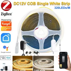 1M-5M DC12V Zigbee3.0 Tuya COB LED Strip Dimmable 320Leds/M High Density Flexible Smart Life APP Voice Contorl for Alexa Google
