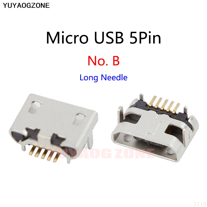 500PCS/Lot Micro USB 5 Pin No Side Ox Horn Female Usb Socket Flat Mouth Four Legs Socket Mini Usb Connector