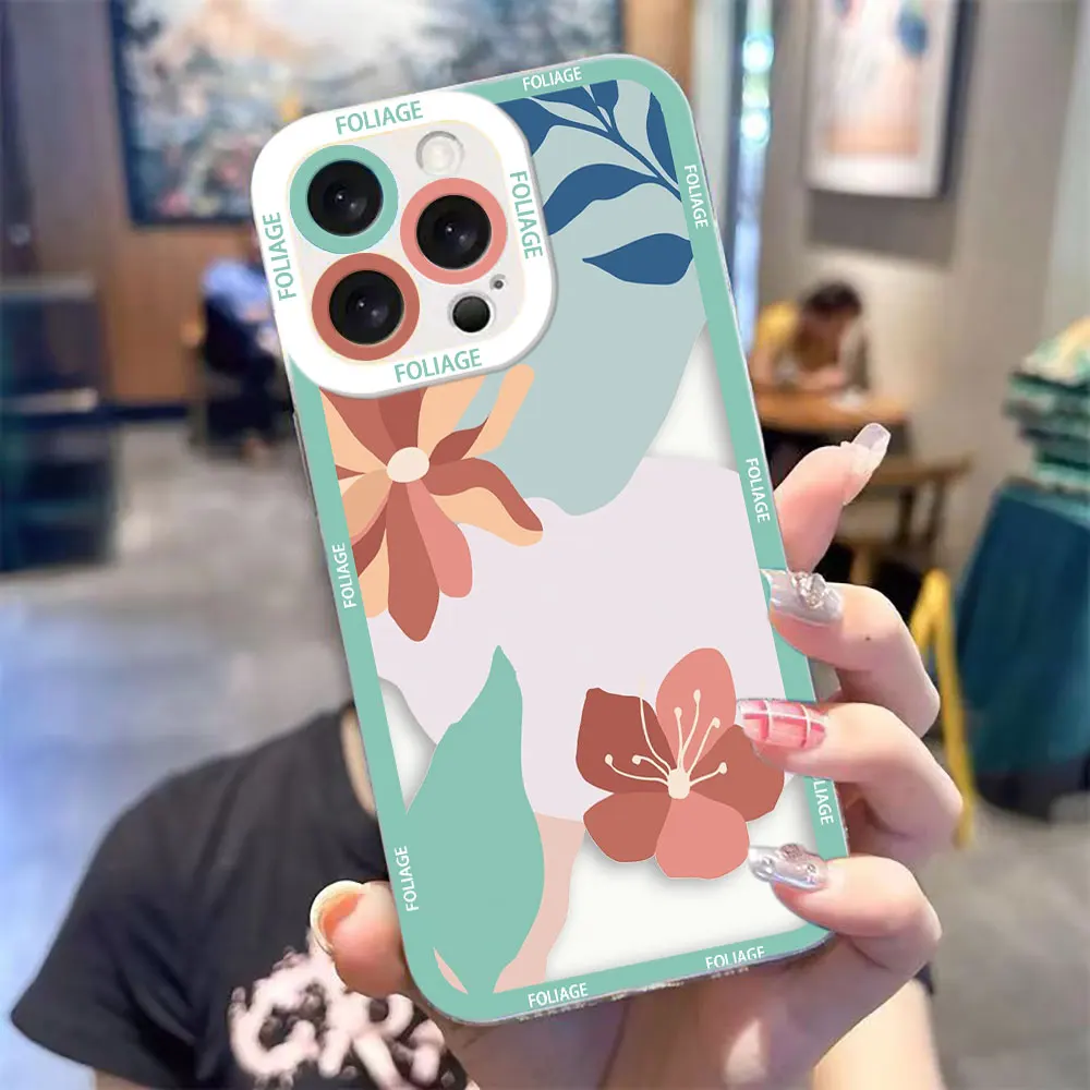 

Abstract Art Plants Leaf Cover Clear Phone Case For iPhone Apple 17 AIR 16E 16 15 14 12 13 11 Pro Max Plus XR TPU DIY Shell Case
