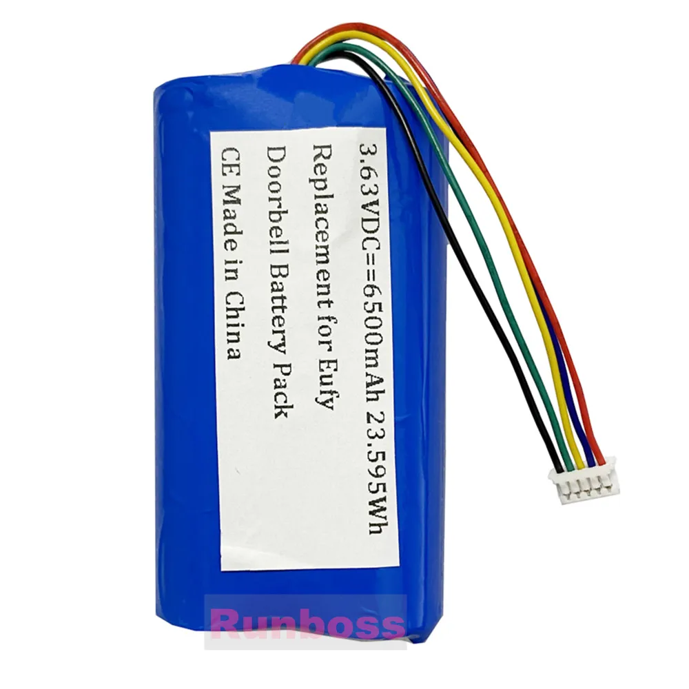 3.63V 6500mAh Li-ion Battery for Eufy Security C210 S220 SoloCam / SoloCam 2K Doorbell Camera Eufy SW18650 34M 2P Battery Pack