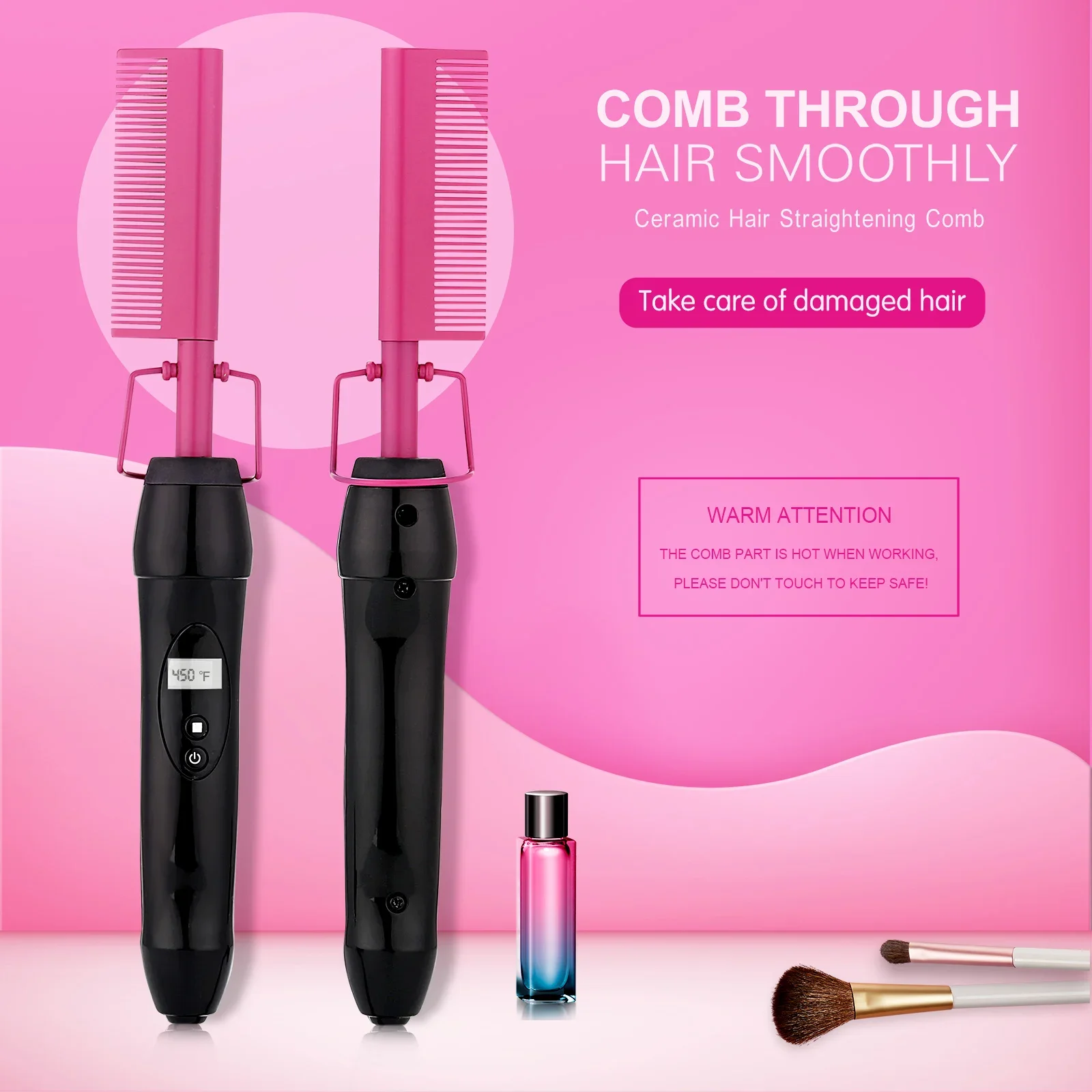 Electric Hot Comb Hair Straightener Ceramic Curling Flat Iron Heat Pressing Natural Black Straightening Comb Hair Brushes