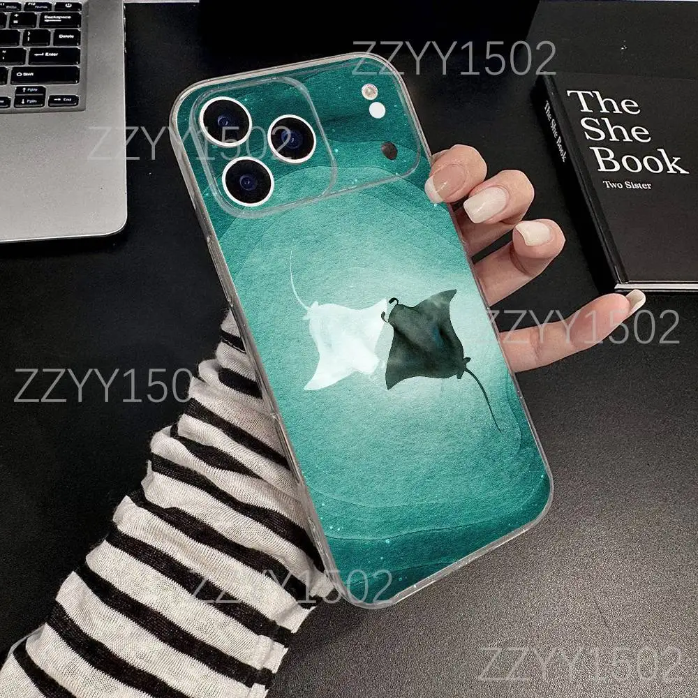 Oceano mar manta ray peixe caso de telefone para iphone 17,16,15,14,13,12,11 pro, max, plus, x,xs, xr, se4, e mini transparente macio