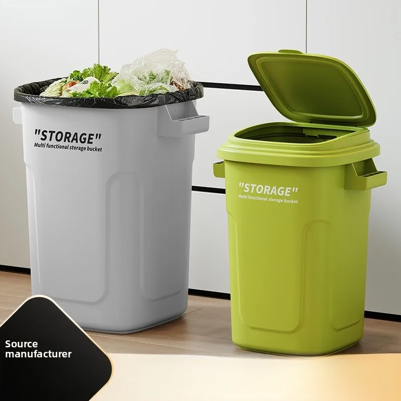 Industrial Style Large Capacity Trash Can Lid Included Kitchen Bathroom Living Room No Bending Required Multifunction Bin