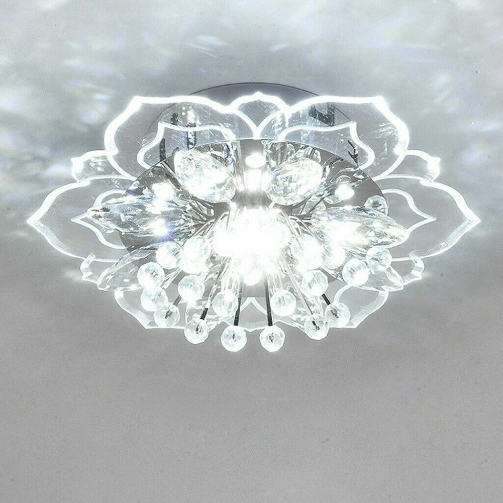 Modern 9W LED Crystal Chandelier Pendant Flower Shape Lamp Hallway Decor Light