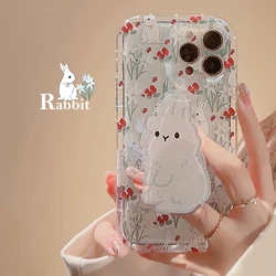 Cute Rabbit Grip Holder Phone Case For Samsung Galaxy S24 Ultra S23 S22 Plus S21 FE A15 A35 A55 A34 A54 A33 A72 Clear Soft Cover