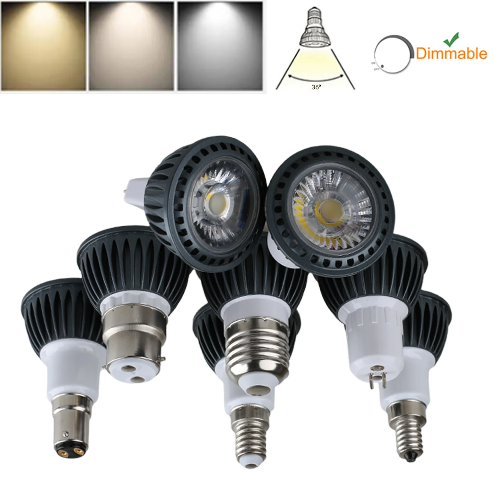 

Dimmable 5W LED COB Spot Light Bulbs E27 E12 GU10 MR16 GU5.3 AC 110V 220V DC 12V Spotlights Grey Lamp Energy Saving