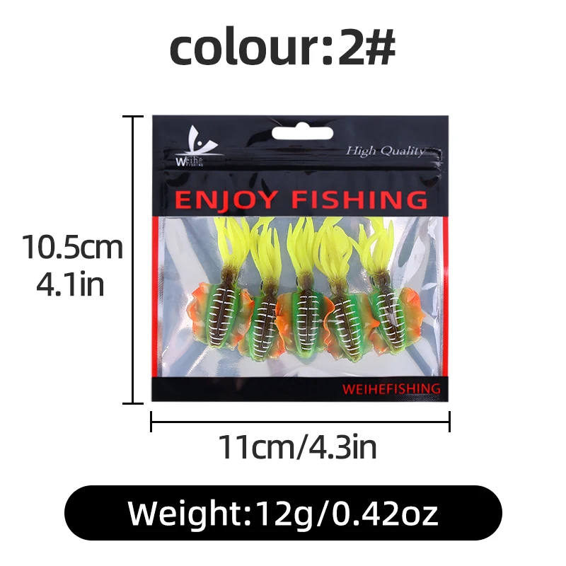 WEIHE 5-teiliges Set Tintenfisch-Köder Mehrfarbige Kleine Tintenfisch- und Oktopus-Köder zum Angeln Sortierte Bunte Achtarmige Tintenfischköder – Detail 10