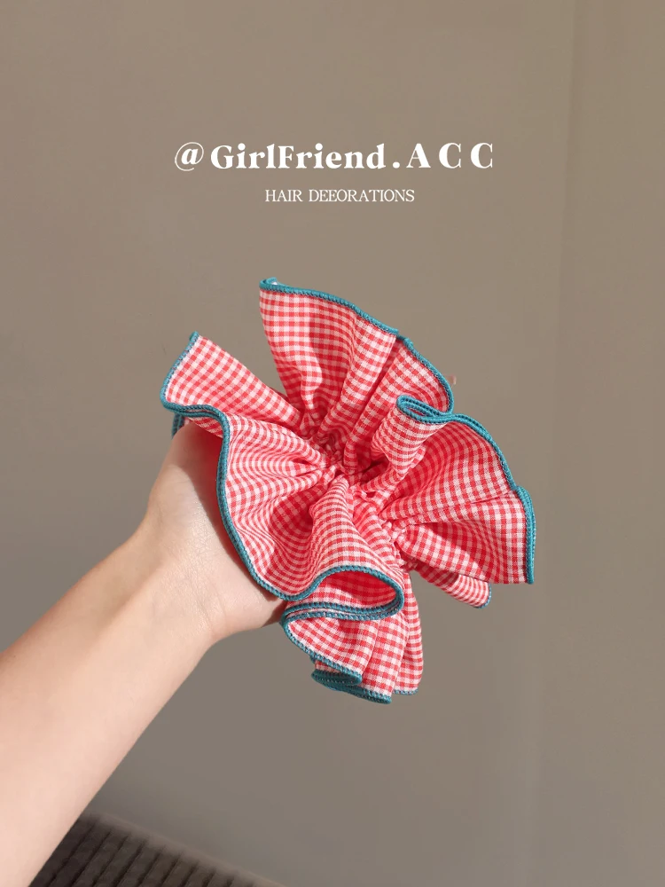 

Original Large Plaid Hair Ties Double Layer Super Large Unique Design Hair Ba for Bun Fre out Faion Korean Sle