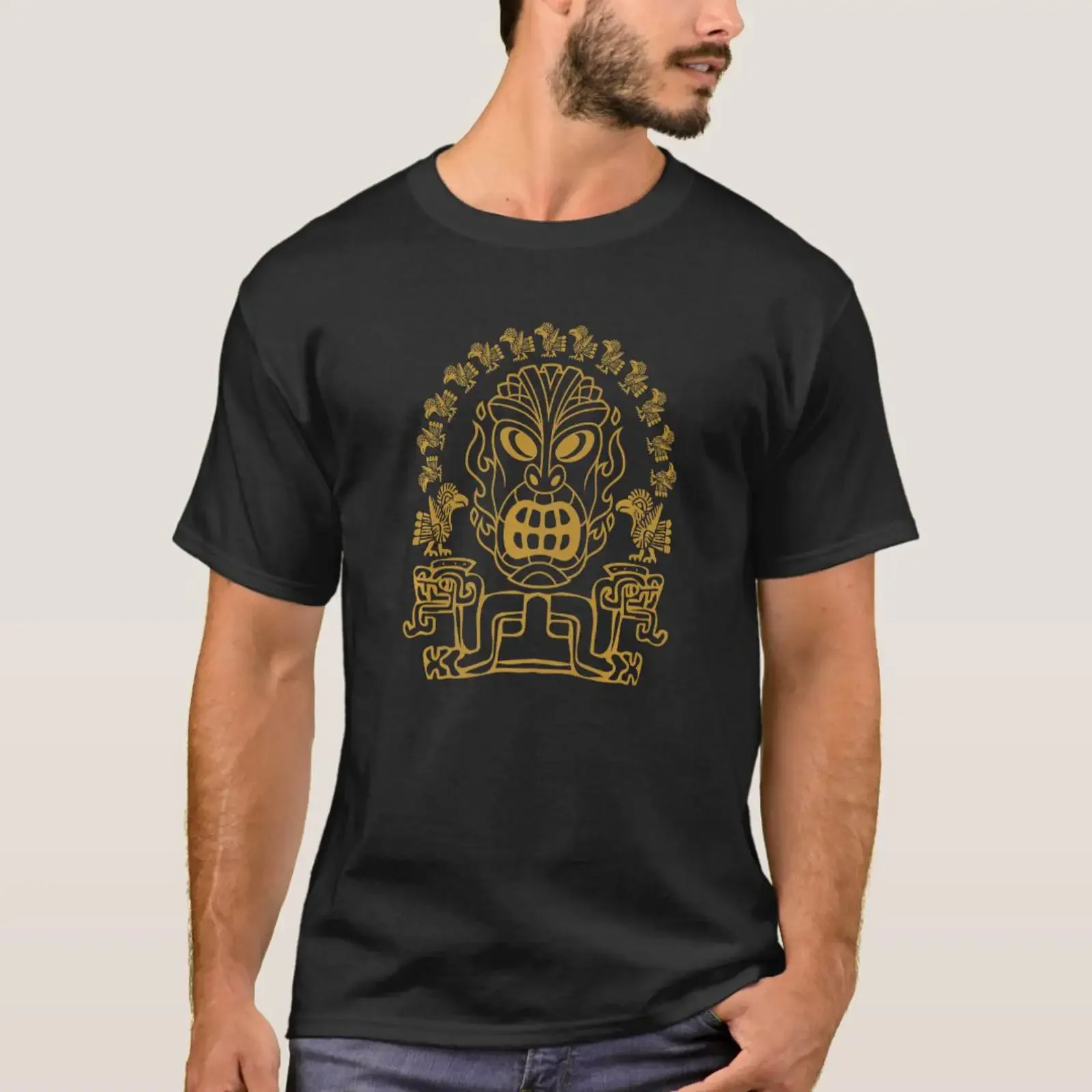 Ethnic mayan incas aztecs big mystical mask 2 T Shirt vintage Washed streetwear Stretched Casual Unisex graphic homme
