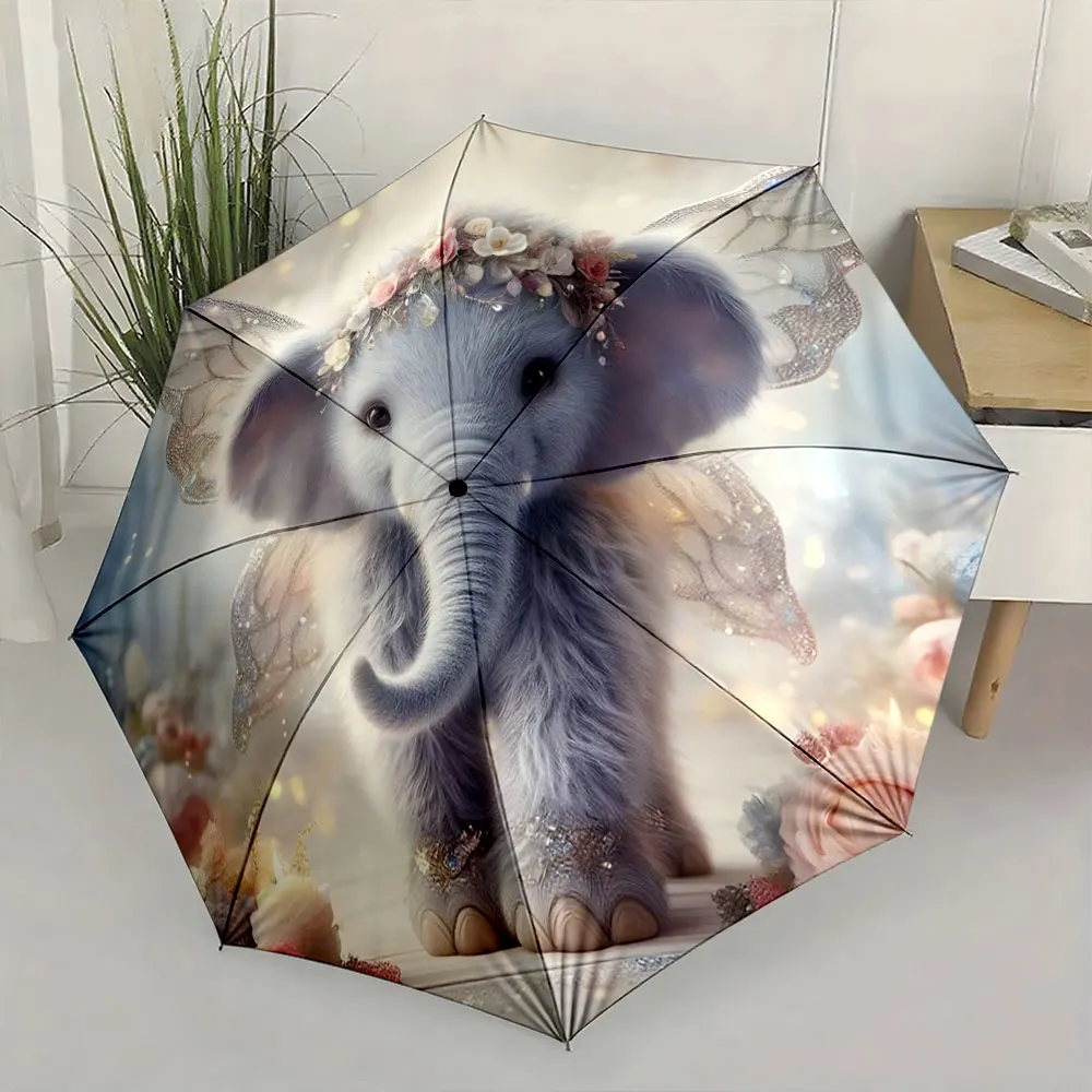 1PC Cute Elephant Design on Umbrella Print 8 Iron Ribs Folding Umbrella Auto-Open Fashion Sunshade
