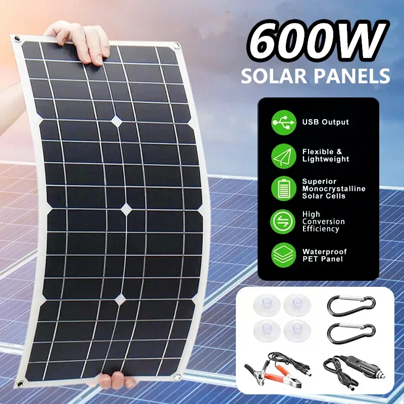 

600W Solor Panel Flexible Power Bank Solar Cell Kit 12V18V Controller Solar Plate For Solar Camping RV Car Fast Battery Charger