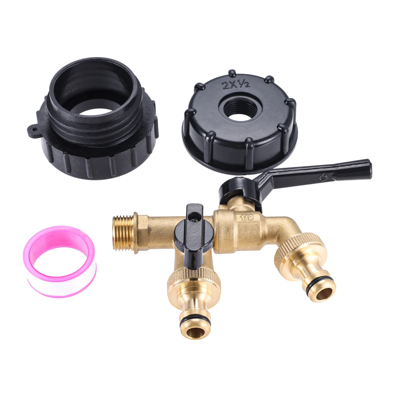 

1set 275 330 Gallon IBC Tote Tank Garden Hose Adapter Brass 2-end Outlet Faucet 2.44" Fine Thread Quick Connector Fittings S62*2