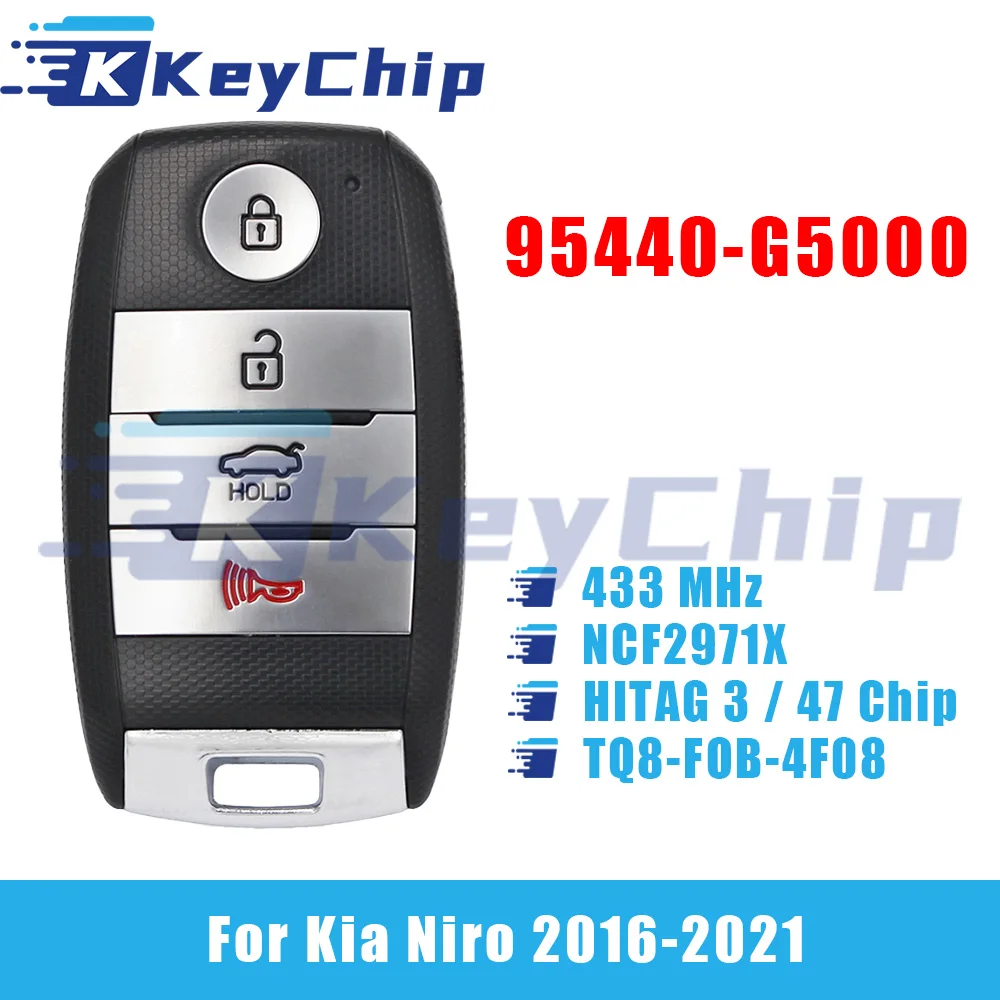 KeyChip Pro For Kia Niro 2016-2021 3+1 Buttons Smart Key 433 MHz NCF2971X HITAG 3 47Chip 95440-G5000 TQ8-FOB-4F08 5074A-FOB4F08