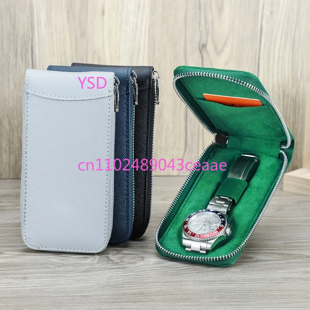 

Vintage Handmade Cowhide Leather Single Slot Watch Case with Card Slot Jewelry Bracelet Display Storage Box