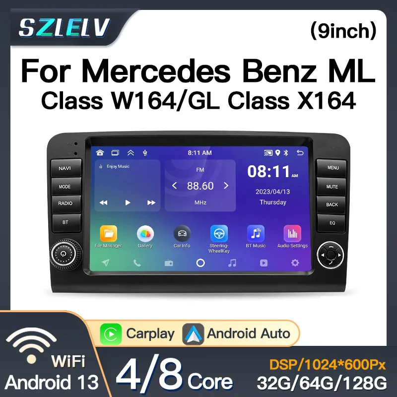Android 13 Auto Carplay Audio For Mercedes Benz ML GL CLASS W164 X164 ML350 Bluetooth GPS Navi Car Radio Video Player Autoradio